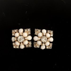 Vintage Milk Glass and Rhinestone clip-on earrings